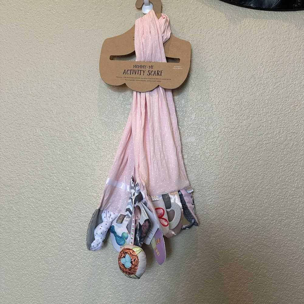 NWT DEMDACO Mommy & Me Activity Scarf Sensory Baby Pink Rattle Toy Teether Ring